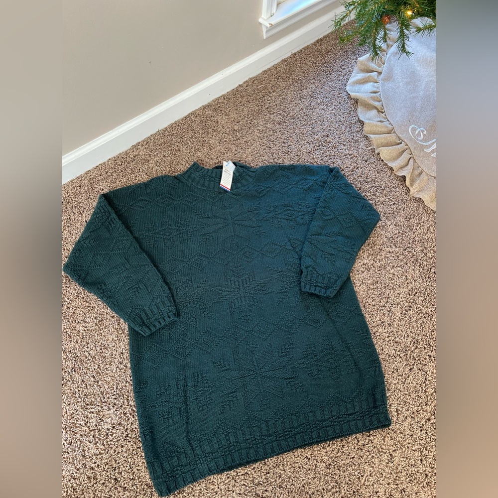 NWT Vintage White Stag Green Chunky  Grannycore Grandpa Sweater Tunic L Cotton